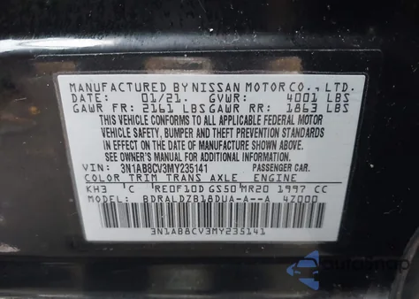 2021 Nissan Sentra Sv Xtronic Cvt z USA, uszkodzony, nr VIN 3N1AB8CV3MY235141